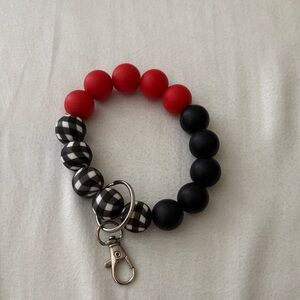 Red and Black Beaded Keychain Bracelet
